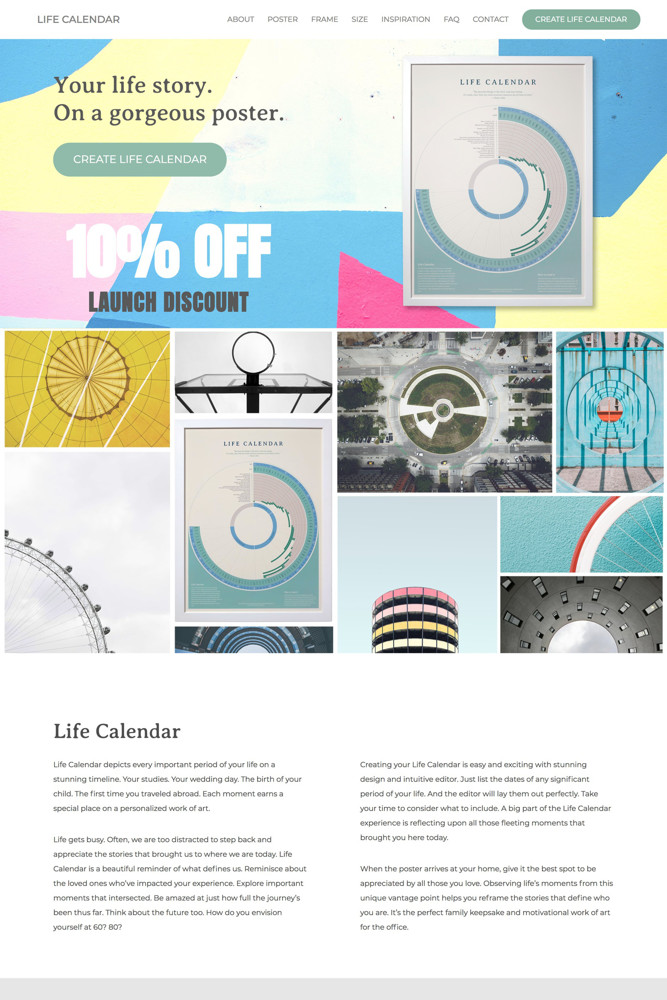Life Calendar Landing page screenshot