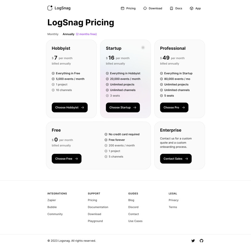 LogSnag Pricing screenshot