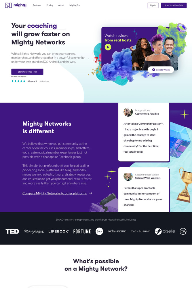 Mighty Networks Landing page screenshot