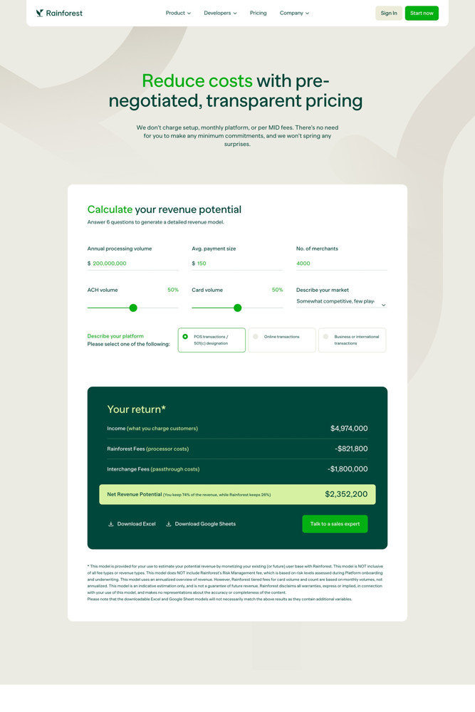 Rainforest Pay Pricing screenshot