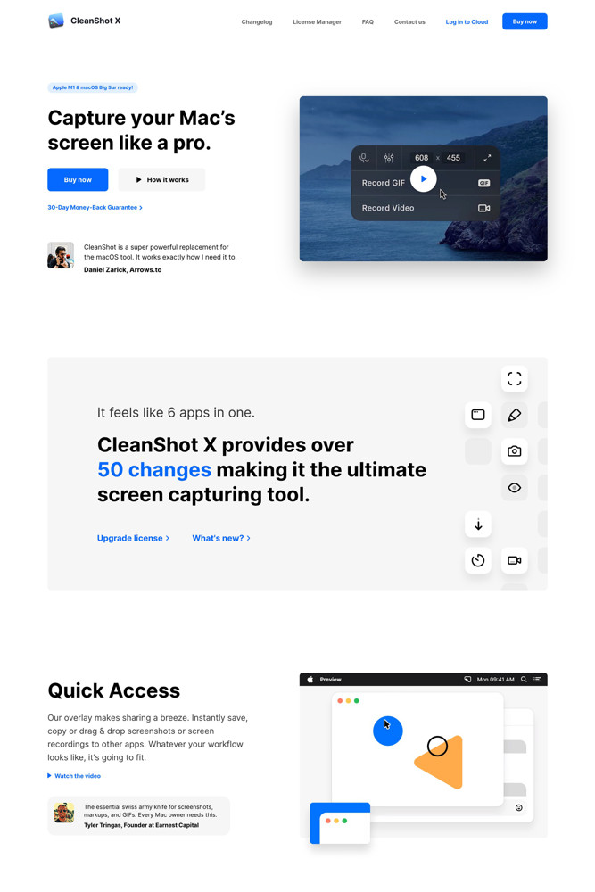 CleanShot X Landing page screenshot