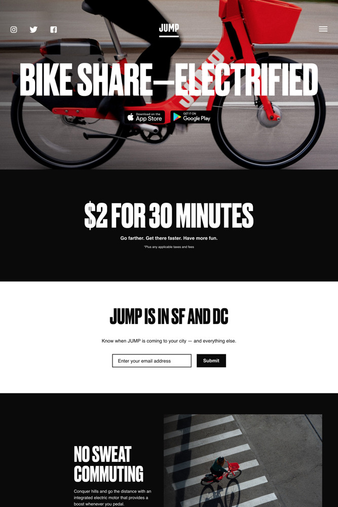 Jump Bikes Landing page screenshot