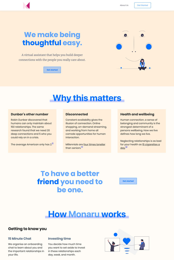 Monaru Landing page screenshot