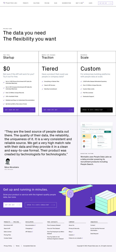 People Data Labs Pricing screenshot