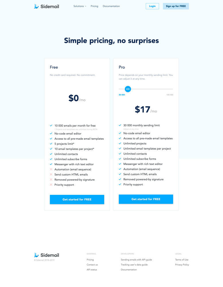 Sidemail Pricing screenshot