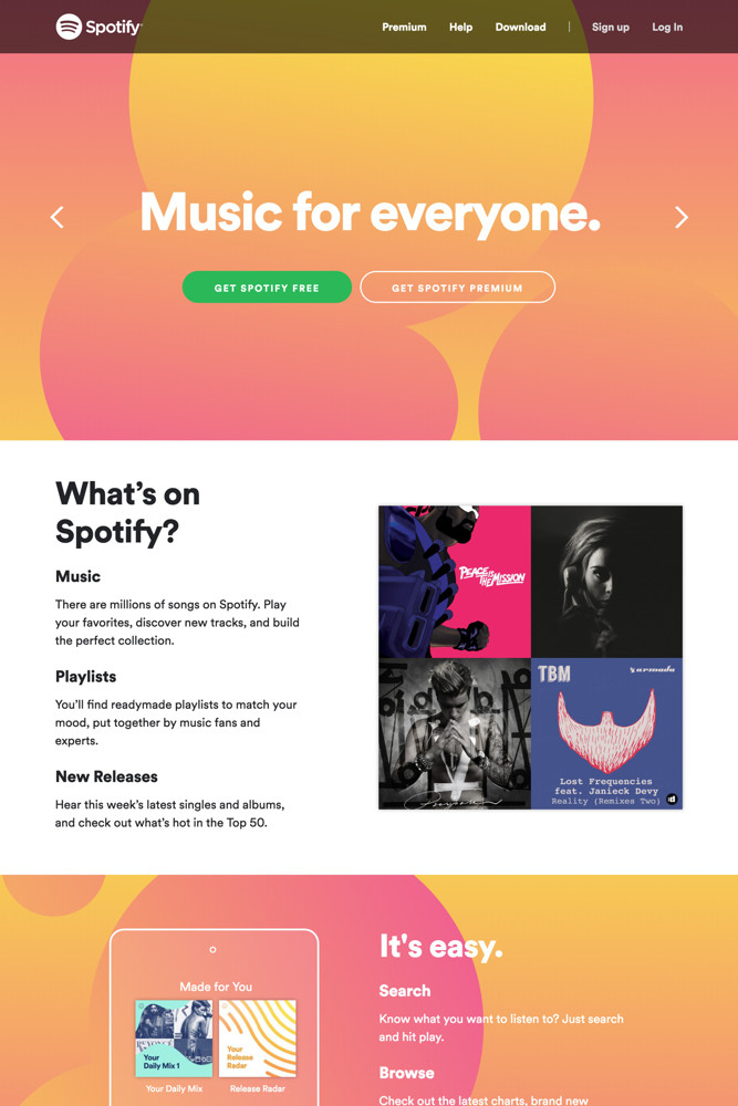 Spotify Landing page screenshot
