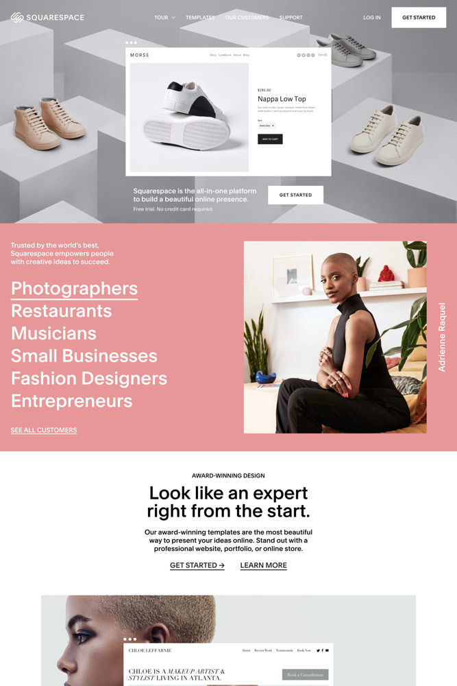 Screenshot from Squarespace