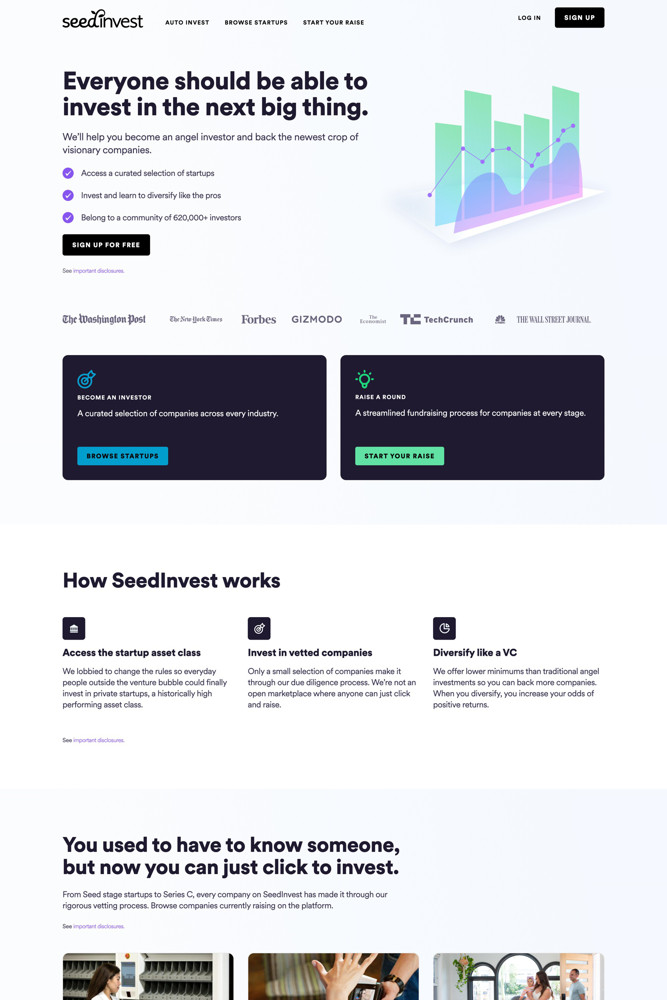 SeedInvest Landing page screenshot