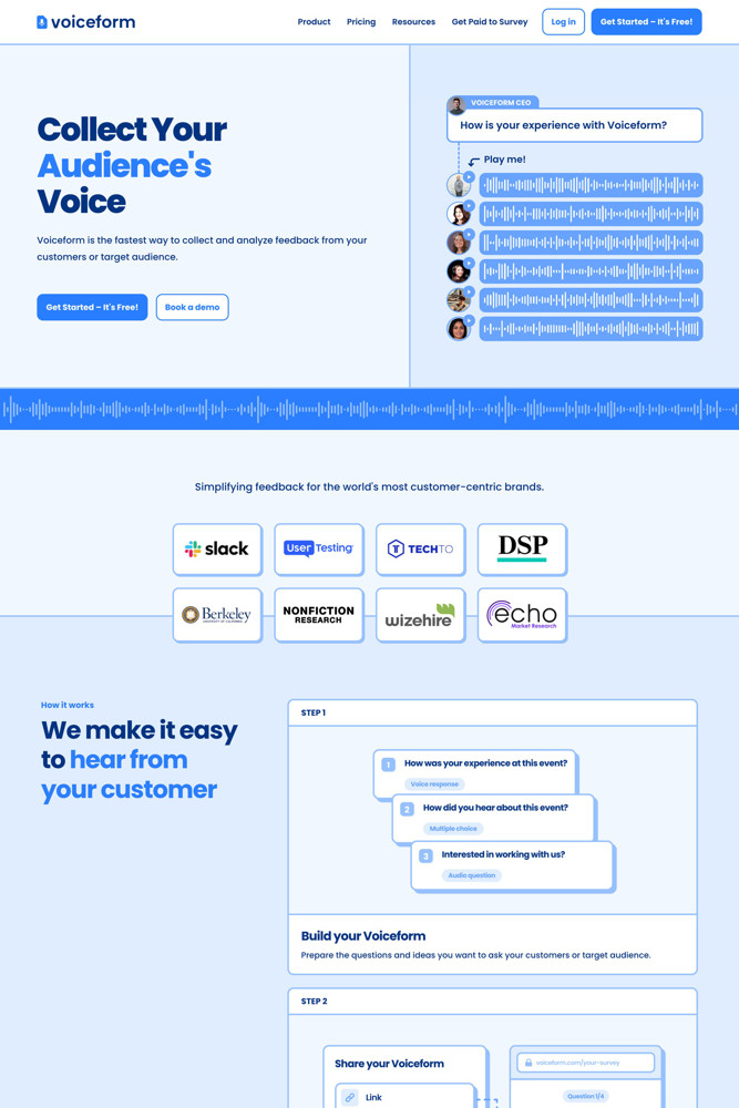 VoiceForm Landing page screenshot